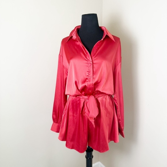 DO+BE Vibrant Red Satin Romper L - Picture 1 of 8